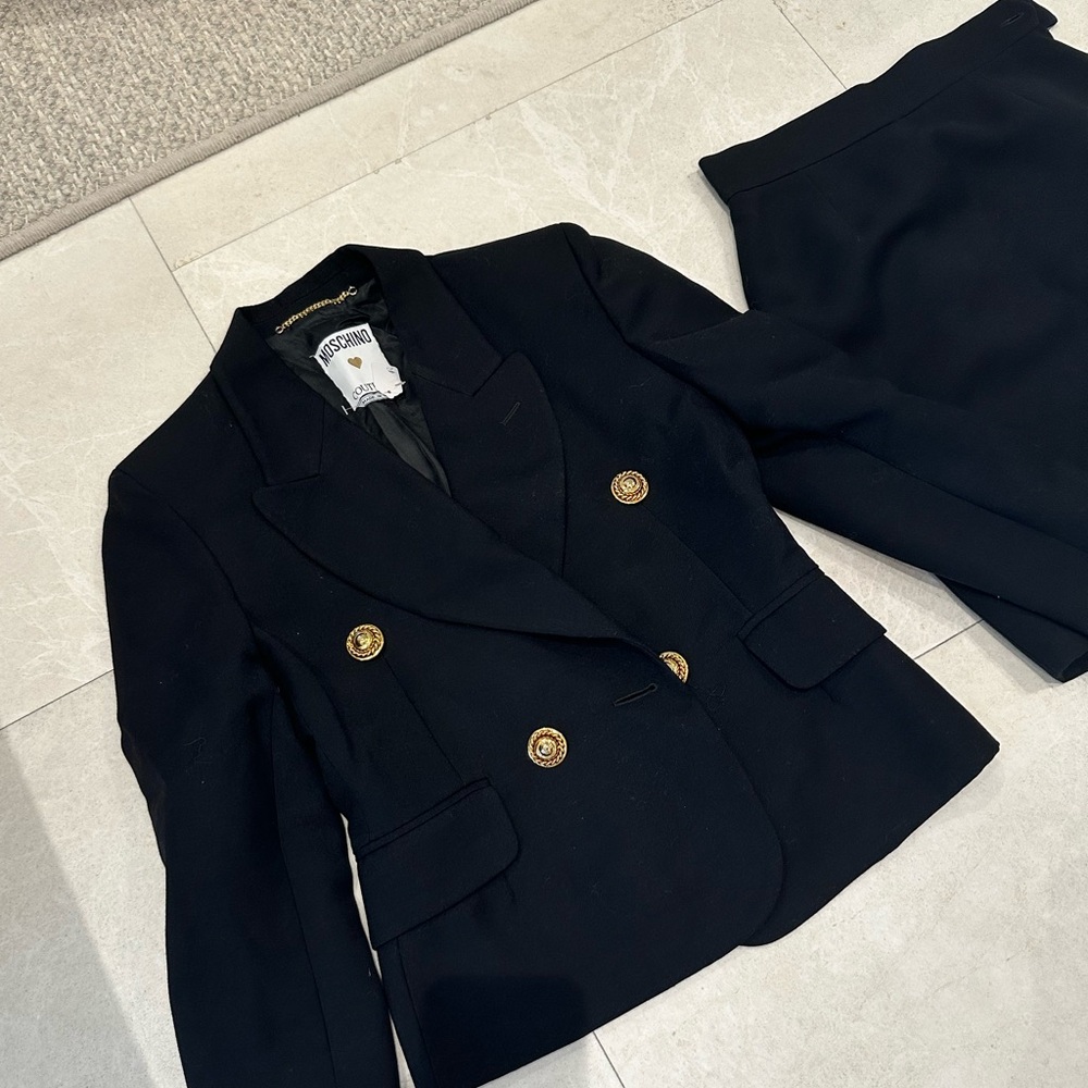Moschino Black Blazer and Skirt Set with Gold Buttons - Picture 2 of 5